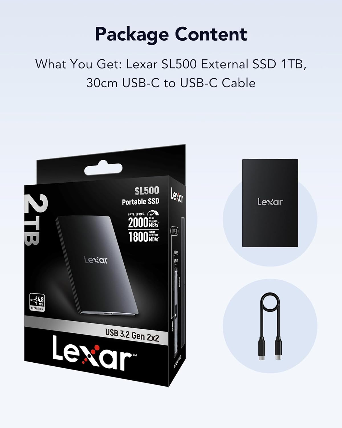 LEXAR SSD SL500 PORTABLE SSD 2 TB USB3.2 GEN2X2 UP TO 2000 MBS /1800 MBS thumbnail 6