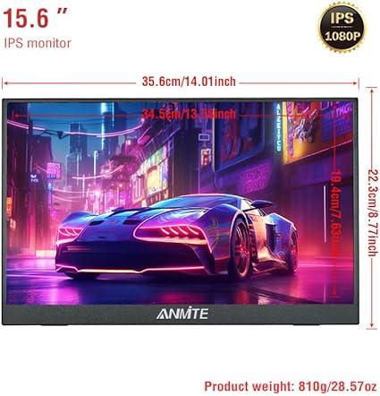 ANMITE 15.6 IPS FULL HD ALUMINIUM TOUCH PORTABLE MONITOR BLACK A156W02T thumbnail 2