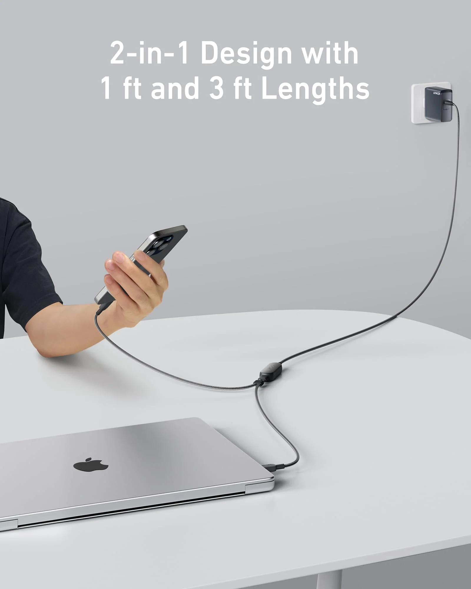 ANKER 2 IN 1 USB C TO USB C 140W 6FT CABLE BLACK A8895H12 thumbnail 3