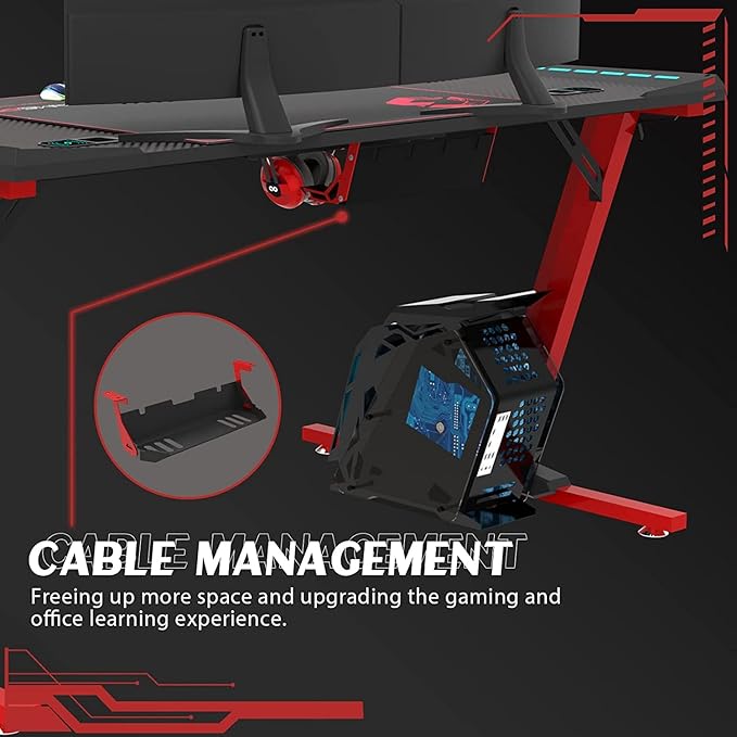 GAMEON PHANTOM XL-L SERIES L-SHAPED RGB FLOWING LIGHT GAMING DESK GO-PHANTOMXL-R thumbnail 4