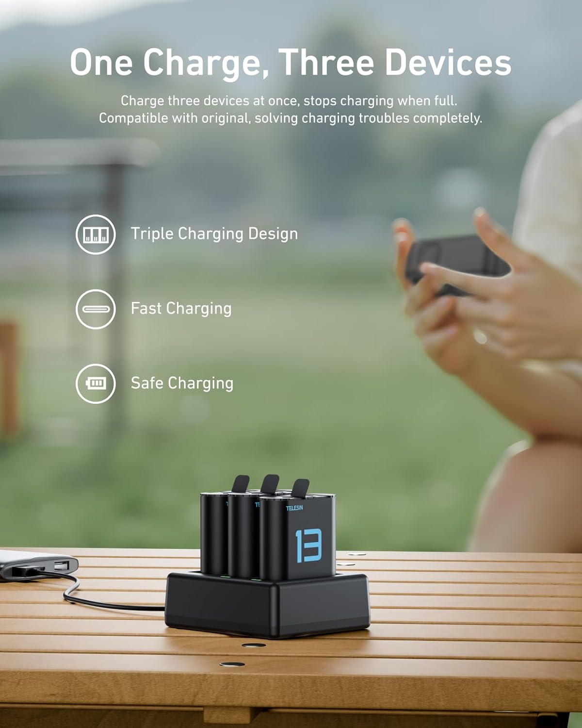 TELESIN GOPRO HERO 13 BATTERY CHARGER BOX WITH 2 BATTERIES S0-ECB-07-TGP thumbnail 9