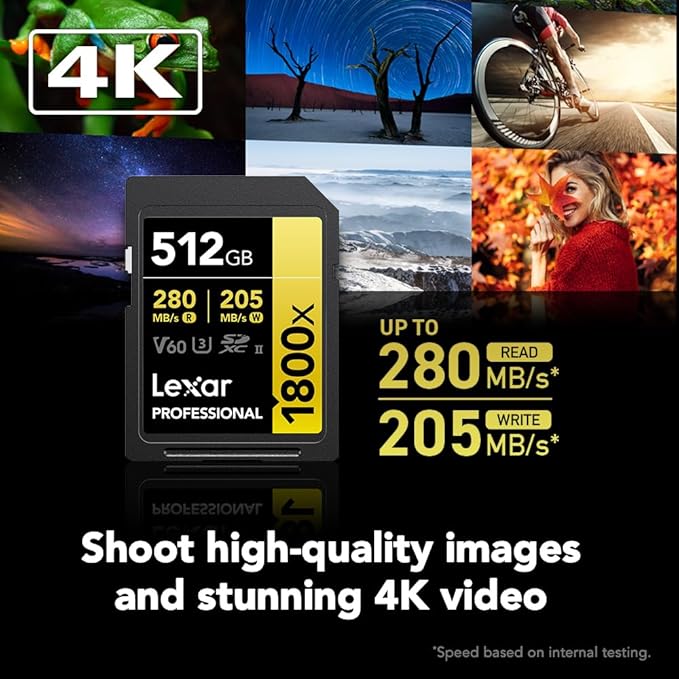 LEXAR PROFESSIONAL 1800X SDXC™ UHS-II CARDS UP TO 280MB/S READ 205MB/S WRITE U3 V60 4K - 512GB LSD1800512G-BNNNG thumbnail 3