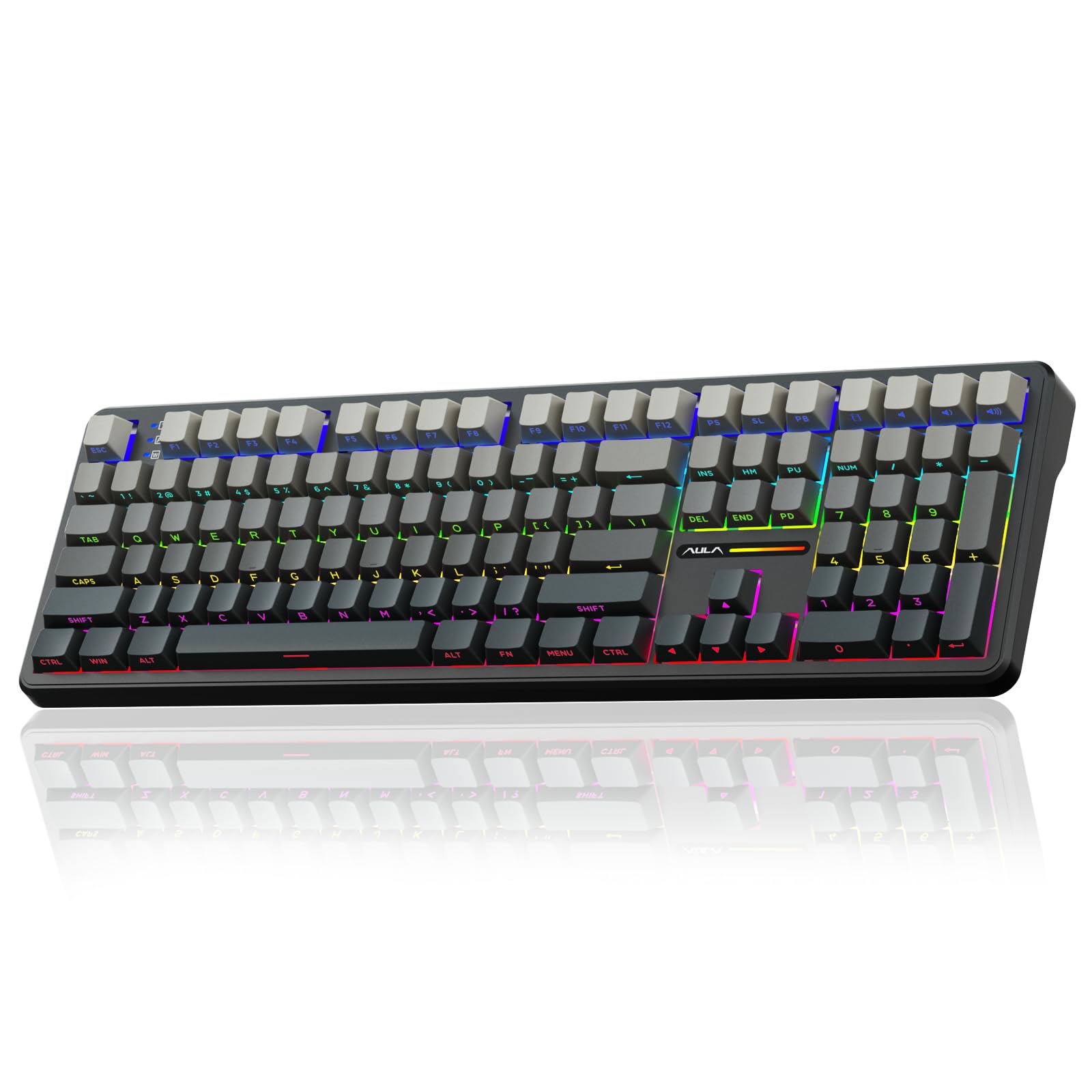 AULA 108 KEYS RGB 100% MECHANICAL GAMING KEYBOARD TRI-MODE W KNOB NIMBUS V3 SWITCH BK-DBLU-ORG F108