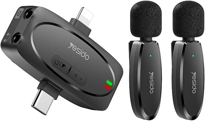 YESIDO LAVALIER 3 IN 1 DOUBLE WIRELESS MICROPHONE BLACK KR15