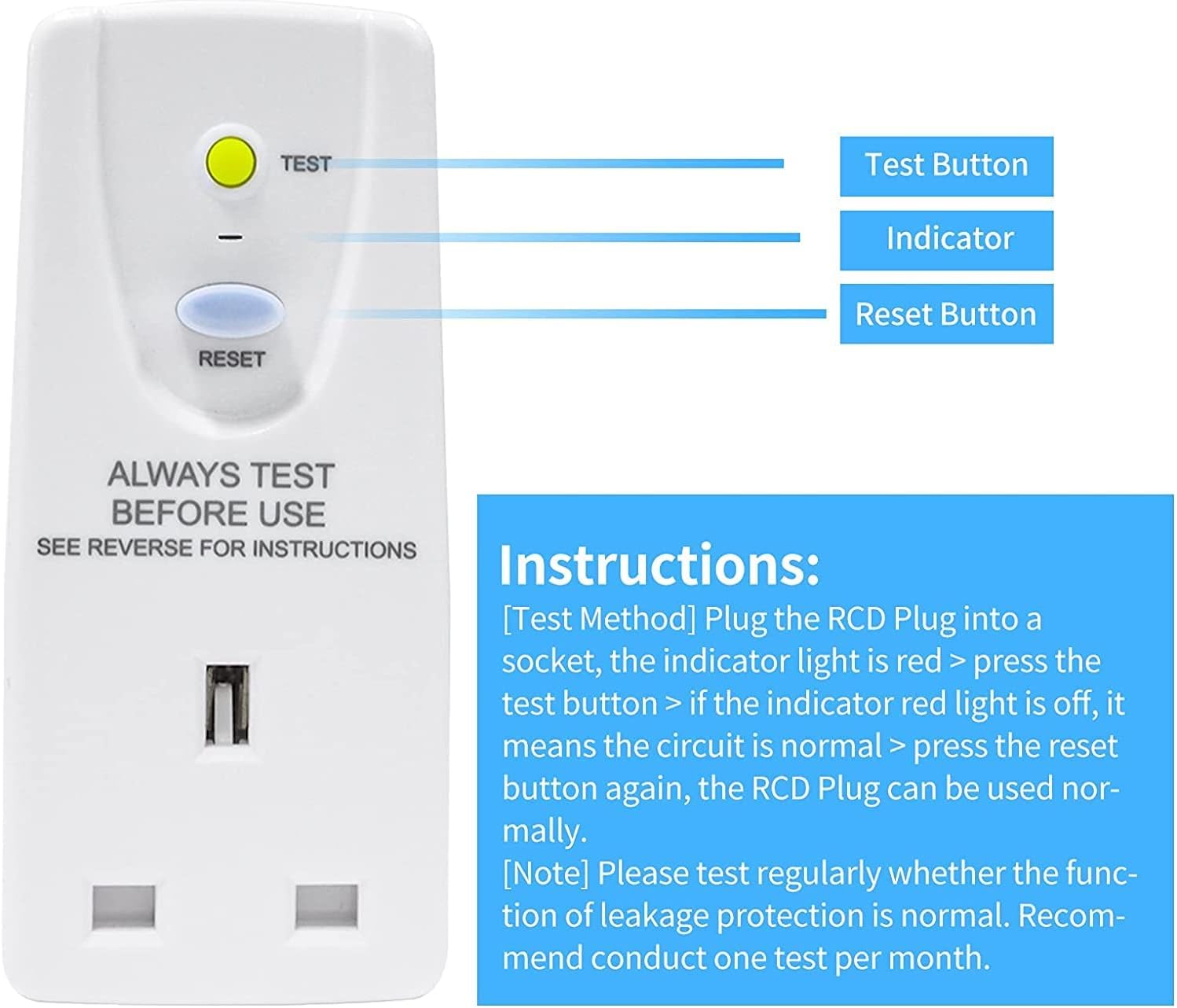OAONAN PORTABLE RCD SAFETY UK PLUG ADAPTER NB-H3E thumbnail 3