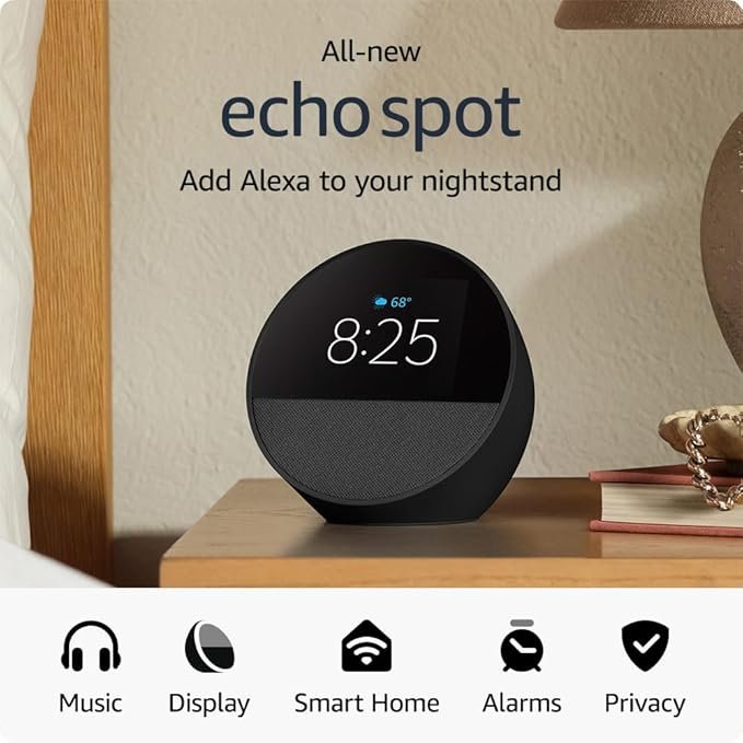 Amazon Echo Spot - Smart Alarm Clock with Vibrant Sound and Alexa Speaker thumbnail 2