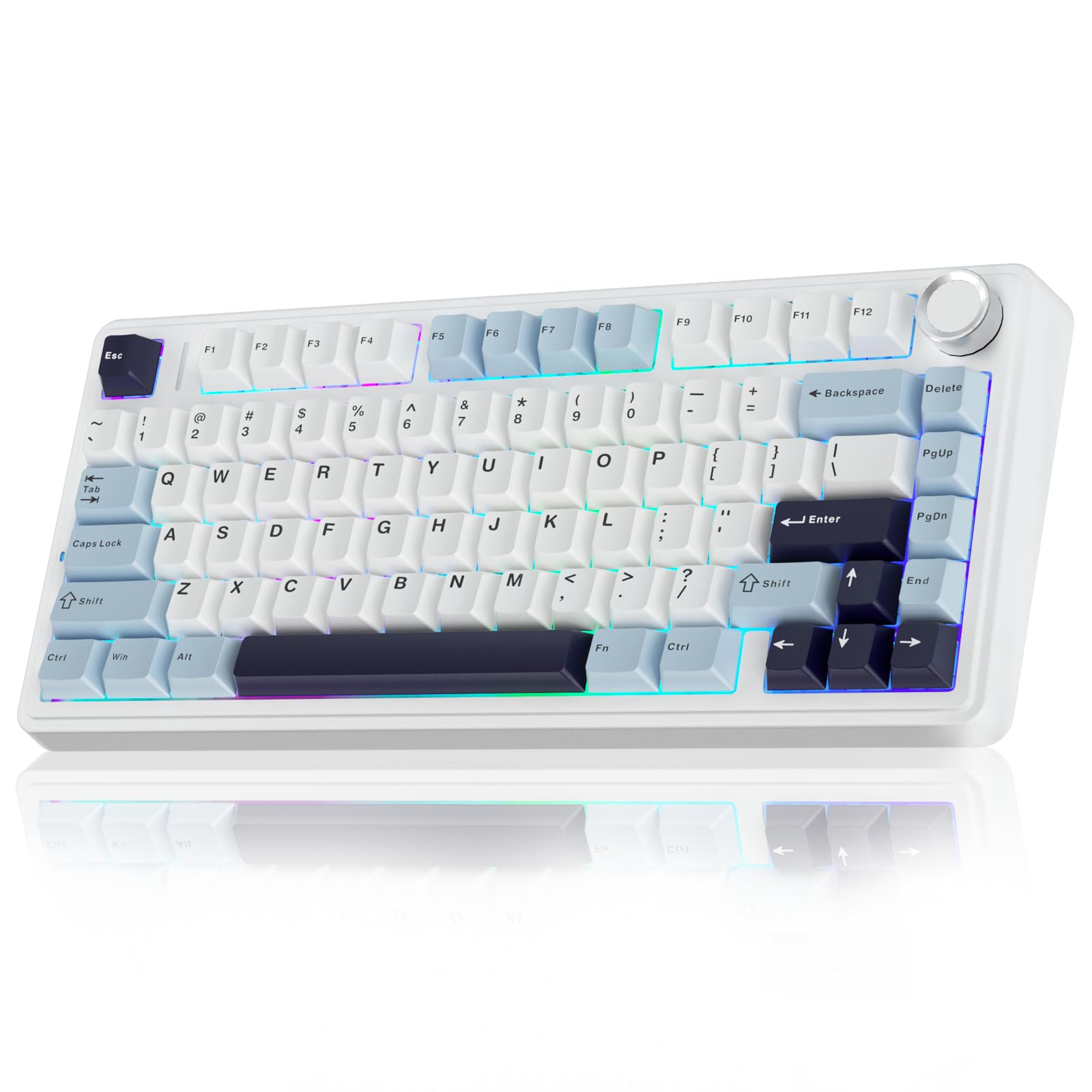 AULA f75 KEYS RGB 75% MECHANICAL GAMING KEYBOARD TRI-MODE KNOB ICE VEIN SWITCH LT BLU-WHT-PRP F75