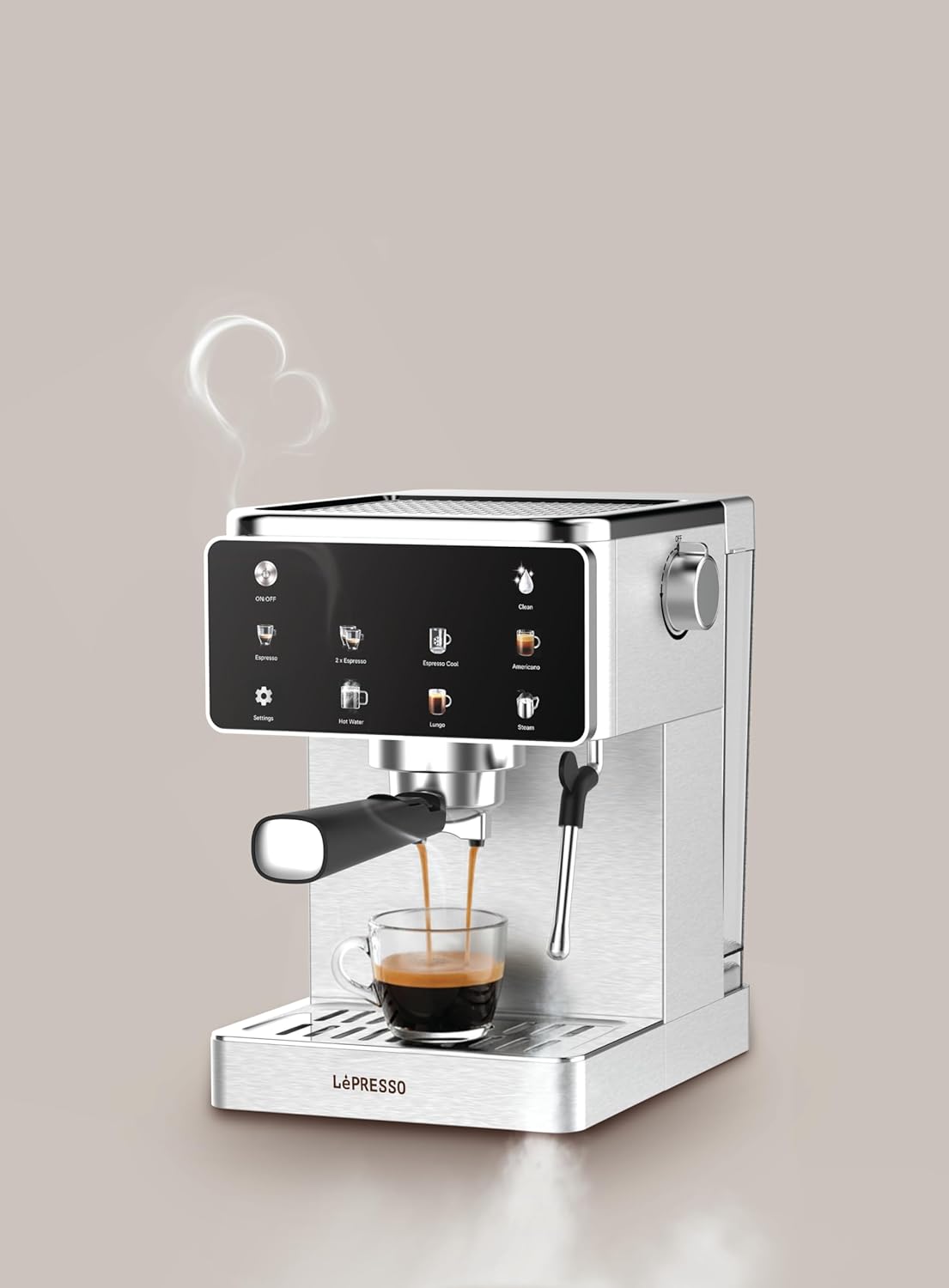 LEPRESSO MACCHINA DI LUSSO ESPRESSO MACHINE WITH STEAM WAND SILVER LPCFFMDL0011SL thumbnail 5