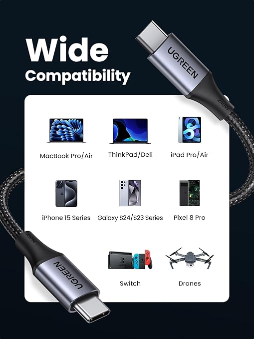 UGREEN USB-C TO USB-C CABLE 240W ALUMINUM CASE WITH BRAID 2M SPACE GRAY 90440 thumbnail 4