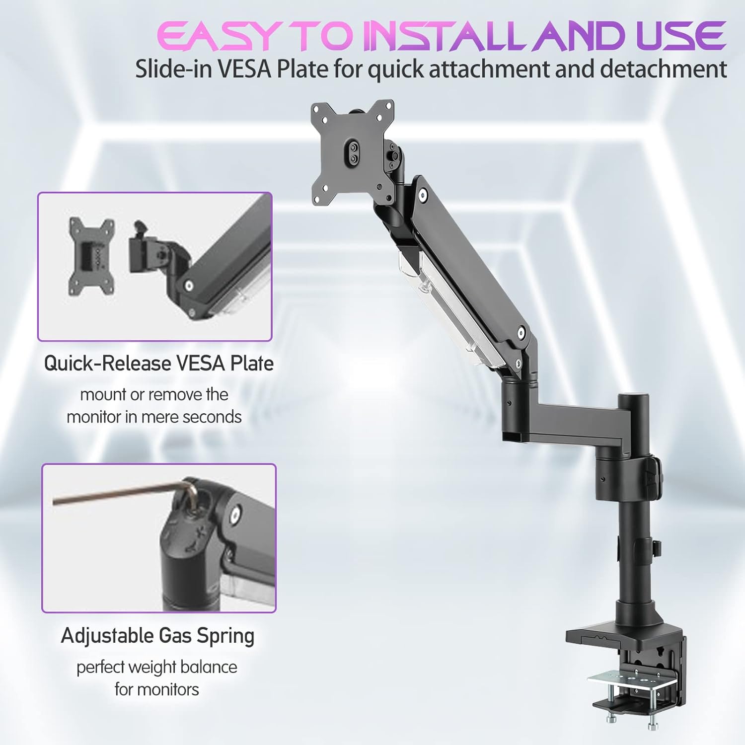 GAMEON GO-2083 POLE MOUNTED GAS SPRING DUAL MONITOR ARM 17-35-INCH BLACK thumbnail 4