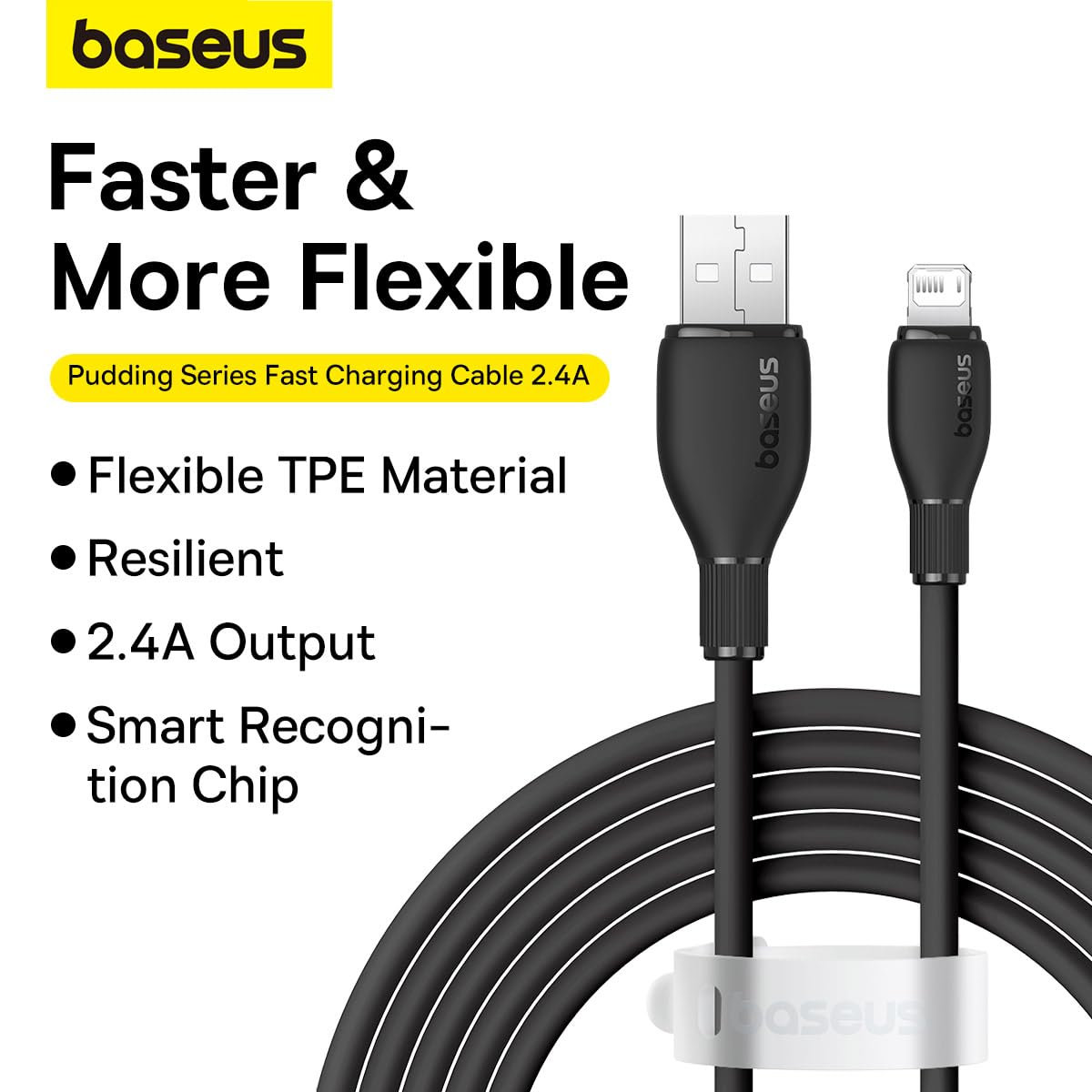 BASEUS PUDDING SERIES USB TO LIGHTNING 2.4A 2M CABLE BLACK thumbnail 4