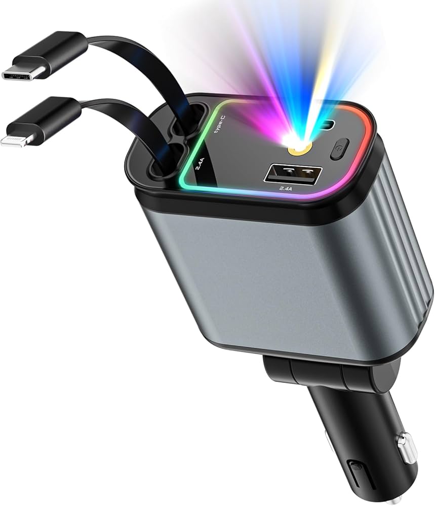 4 IN 1 66W CAR CHARGER WITH LIGHTING AND TYPE C CABLE BLACK