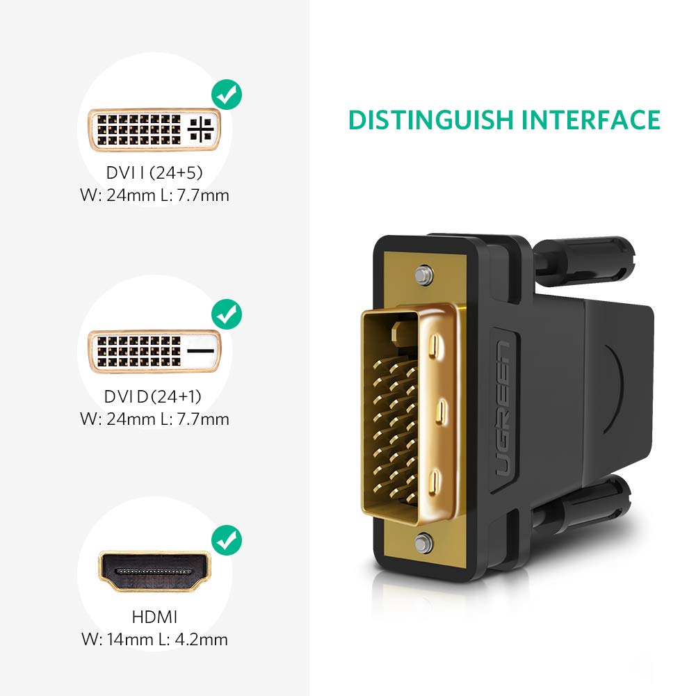 UGREEN DVI 24+1 MALE TO HDMI FEMALE ADAPTER BLACK 20124 thumbnail 2