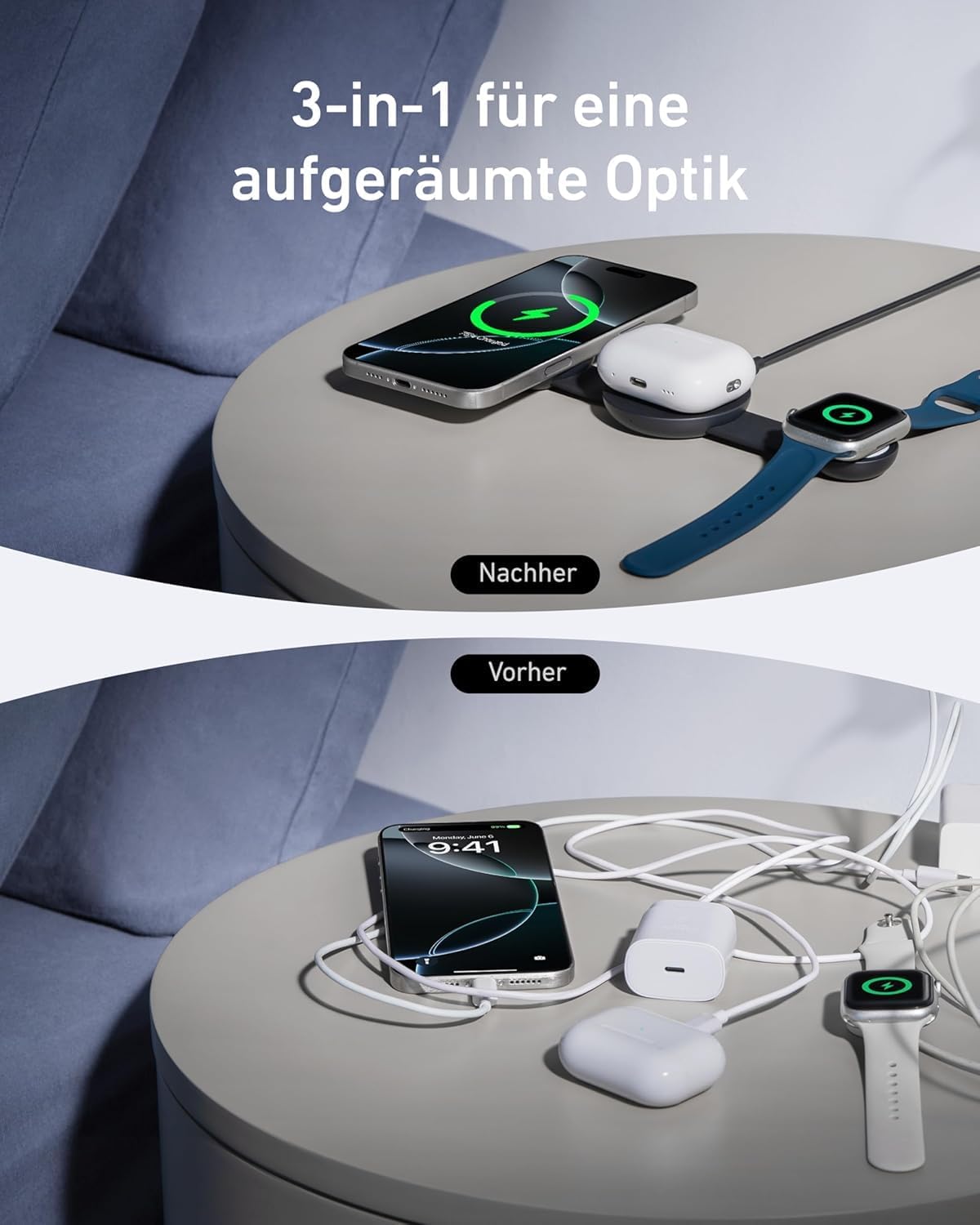 ANKER MAGGO WIRELESS CHARGING STATION 3 IN 1 FOLDABLE PAD WITH ADAPTER AND CABLE GREEN B25M8H61 thumbnail 4