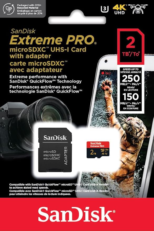SANDISK EXTREME PRO 2TB 250MB/S MICROSDXC UHS-I CARD WITH ADAPTER SDSQXCD-2TOO-GN6MA thumbnail 4