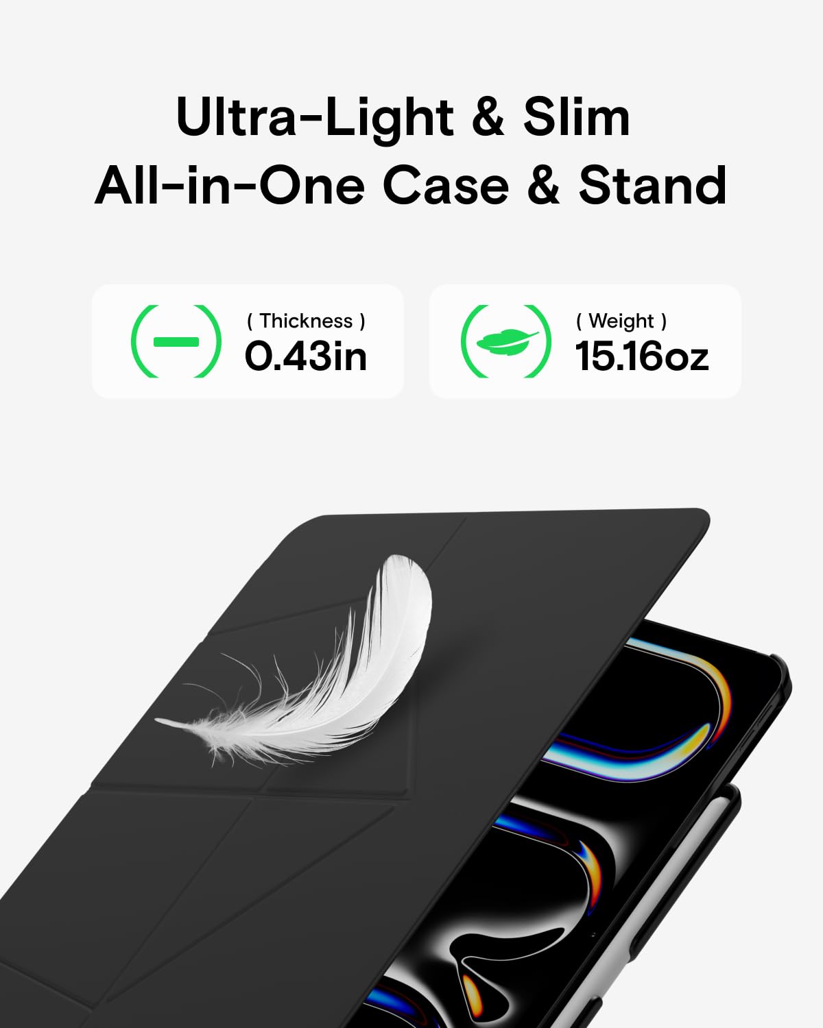 MUTURAL IPAD AIR 13 INCH (M2) QING YA SERIES FOLIO CASE WITH HIDDEN STYLUS SLOT BLACK thumbnail 3