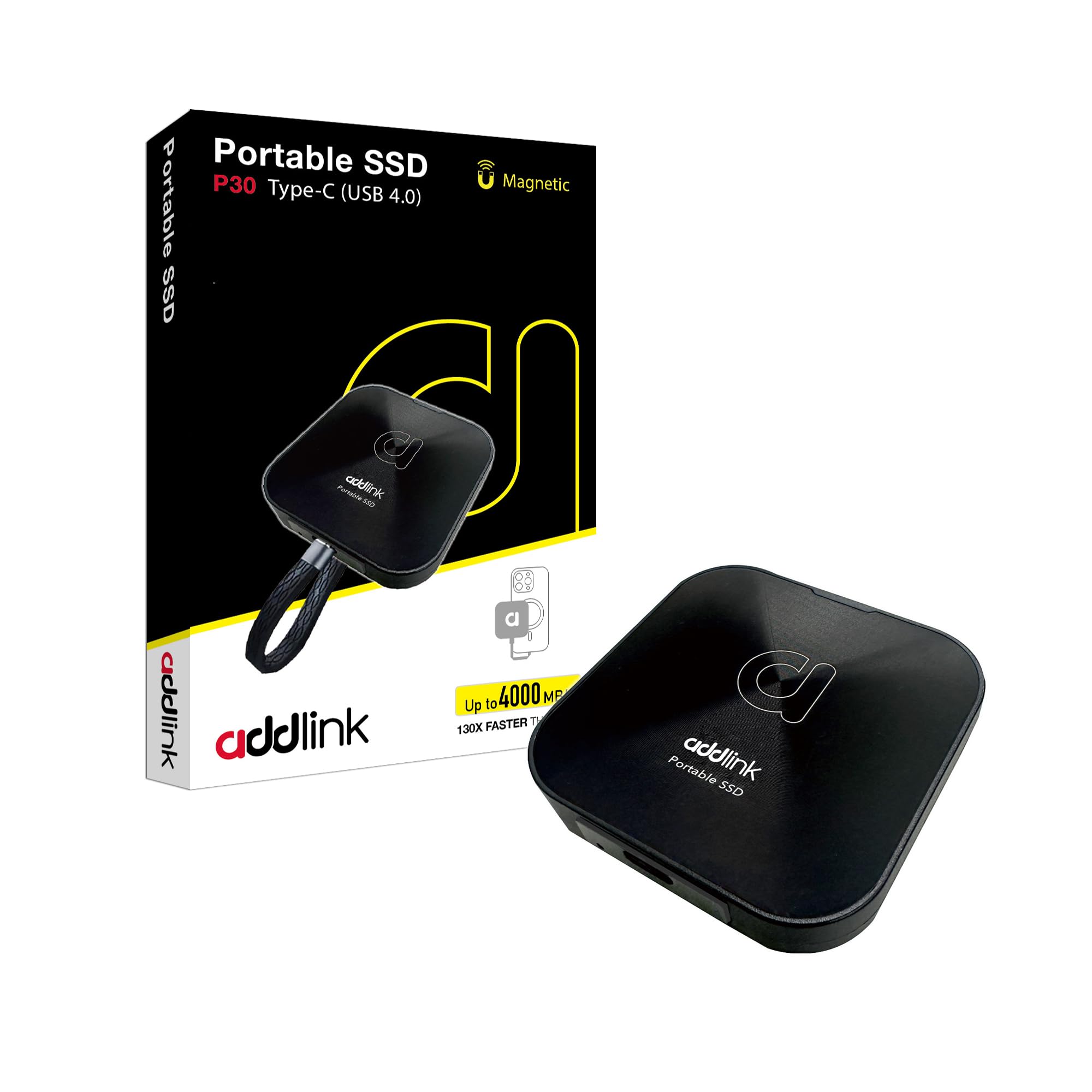 ADDLINK P30 PORTABLE 1TB SSD WITH MAGSAFE AND USB-C TO USB-C CABLE BLACK AD1TBP30B4K