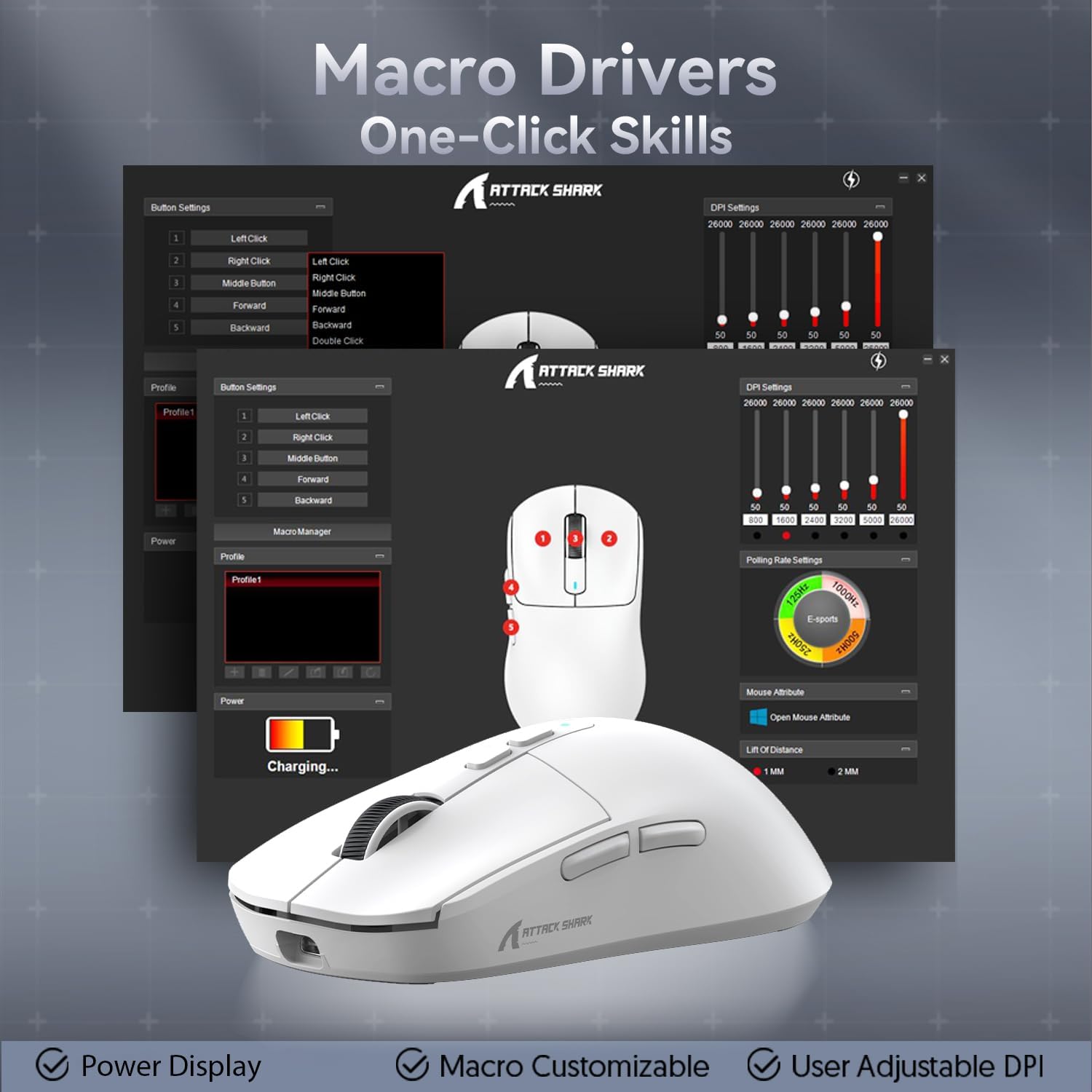 ATTACK SHARK X6 LIGHTWEIGHT WIRELESS GAMING MOUSE WITH RGB CHARGING DOCK WHITE PAW-3395 thumbnail 10