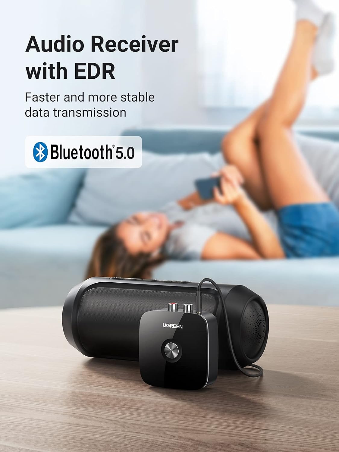 UGREEN BLUETOOTH RECEIVER AUDIO ADAPTER 5.0 BLACK 40762 thumbnail 3