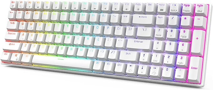 ROYAL KLUDGE GAMING KEYBOARD RGB TRI MODE HOT PLUG BLUE SWITCH WHITE RK100