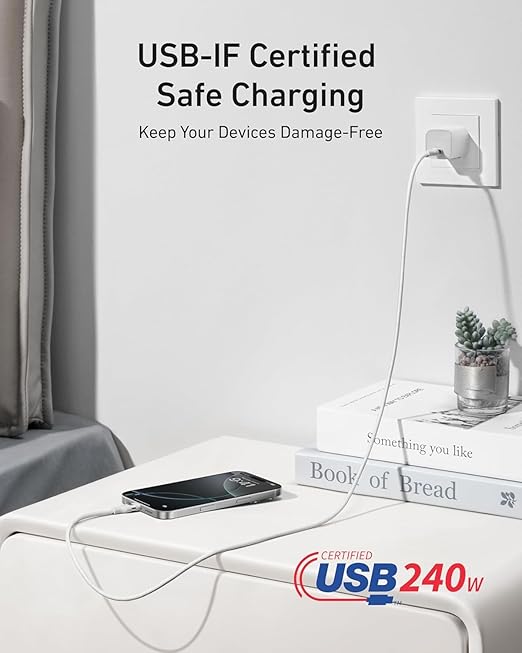 ANKER USB C TO USB C 240W UPCYCLED BRAIDED 3FT CABLE WHITE A82E2H21 thumbnail 6