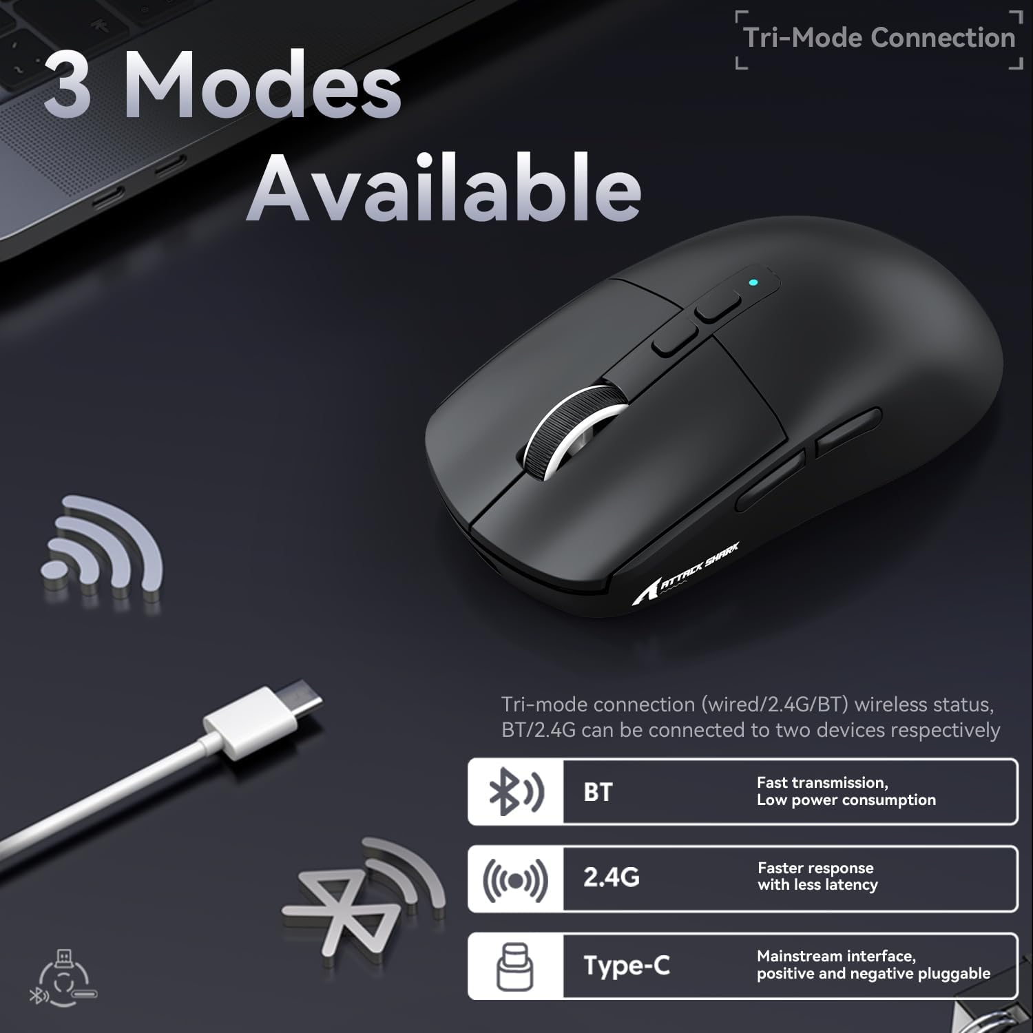 ATTACK SHARK X6 LIGHTWEIGHT WIRELESS GAMING MOUSE WITH RGB CHARGING DOCK  BLACK PAW-3395 thumbnail 7