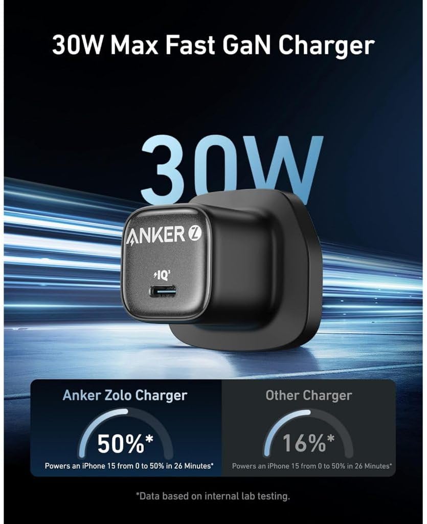 ANKER ZOLO CHARGER 30W PD 3.0 WITH 3FT USB C TO USB C CABLE BLACK B2698K11 thumbnail 3