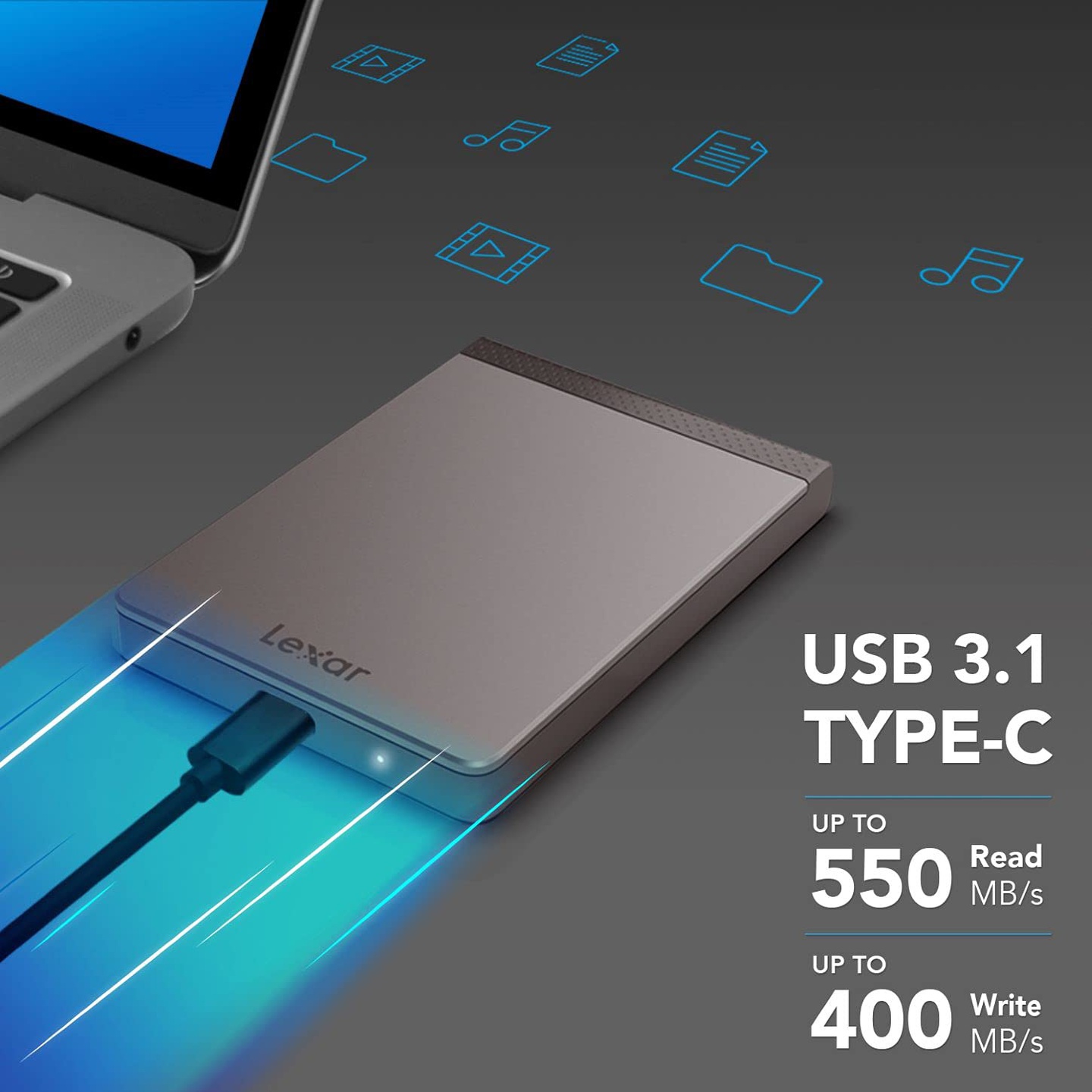 LEXAR SL200 PORTABLE SSD 1TB 550MB/s USB 3.1 TYPE-C LSL200X001T-RNNNG thumbnail 3