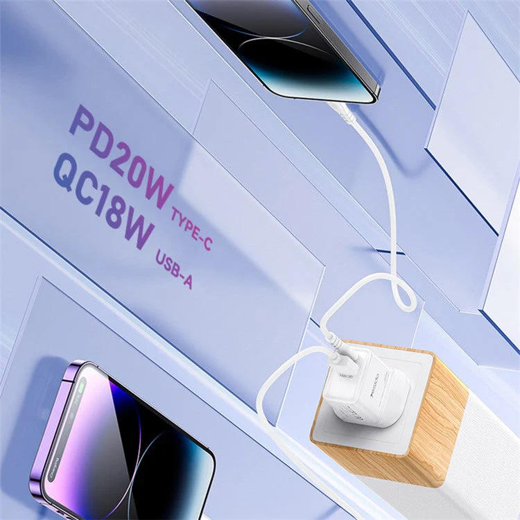 YESIDO 20W GAN USB-A AND USB-C FAST CHARGER WHITE YC80 thumbnail 2