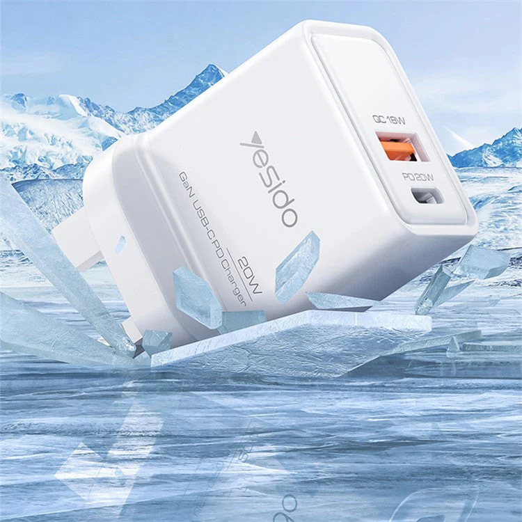 YESIDO 20W GAN USB-A AND USB-C FAST CHARGER WHITE YC80 thumbnail 5