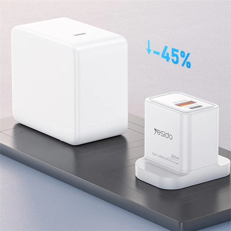 YESIDO 20W GAN USB-A AND USB-C FAST CHARGER WHITE YC80 thumbnail 6