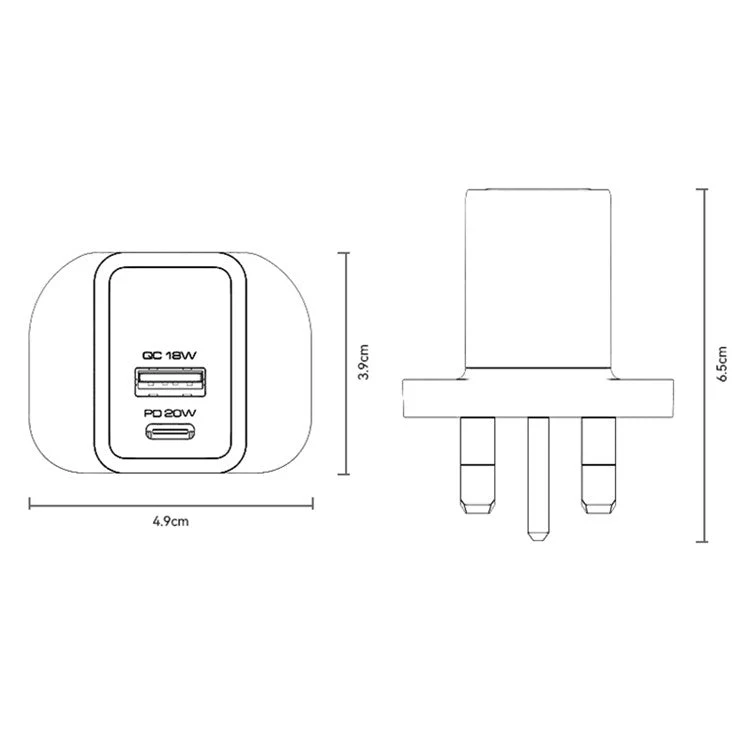 YESIDO 20W GAN USB-A AND USB-C FAST CHARGER WHITE YC80 thumbnail 7