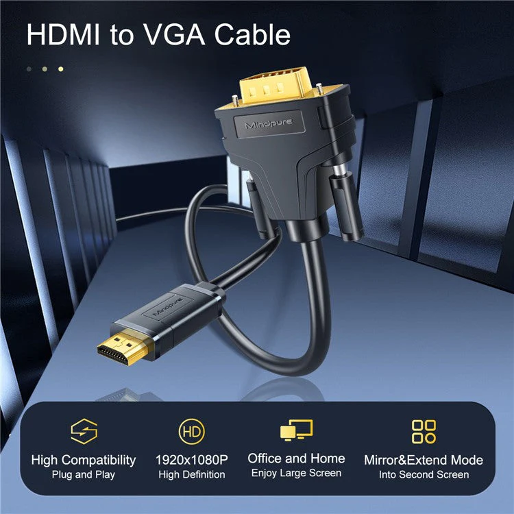 MINDPURE HDMI TO VGA ADAPTER CABLE 3M BLACK LX10416 thumbnail 9