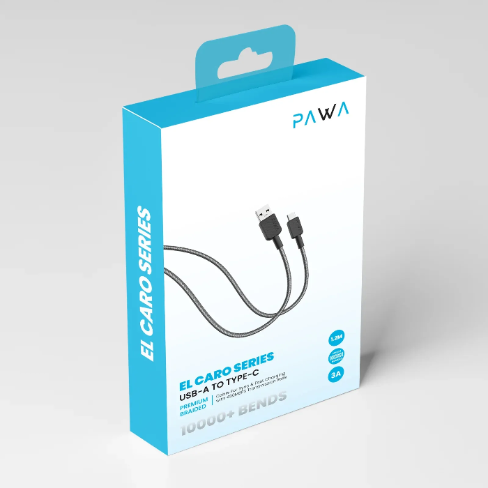 PAWA EL CARO SERIES USB A TO USB C PREMIUM BRAIDED CABLE 1.2M BLACK PW-120BD3AT-BK thumbnail 3