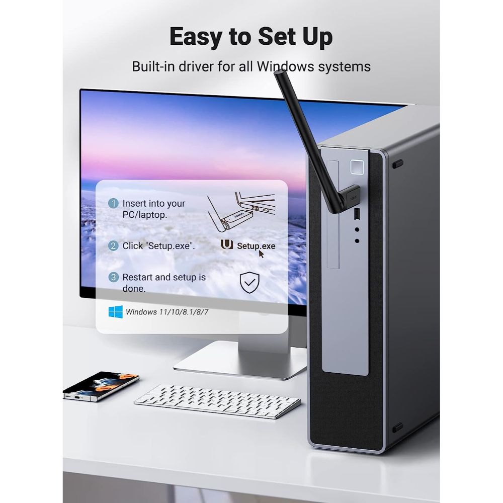 UGREEN AC650 HIGH GAIN DUAL BAND WIRELESS USB ADAPTER 90339 thumbnail 3
