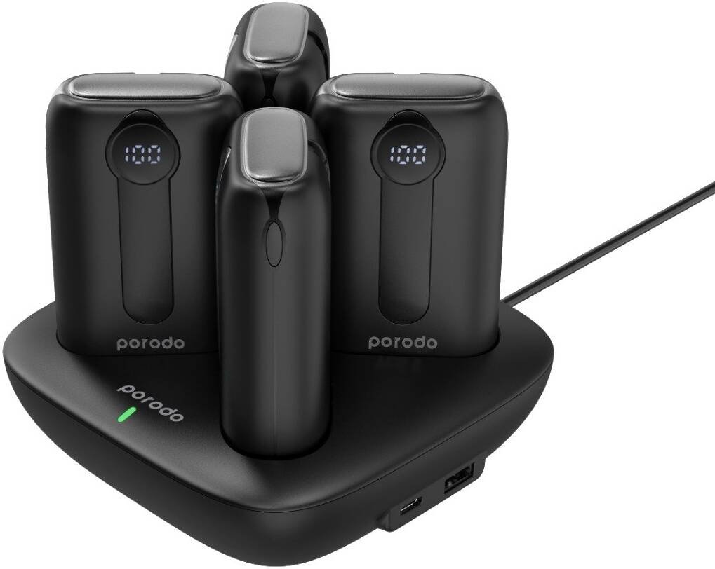 PORODO 10000MAH 4 LIGHTNING TYPE C INTEGRATED CABLES POWER BANK STATION BLACK PD-PBFCH043-BK