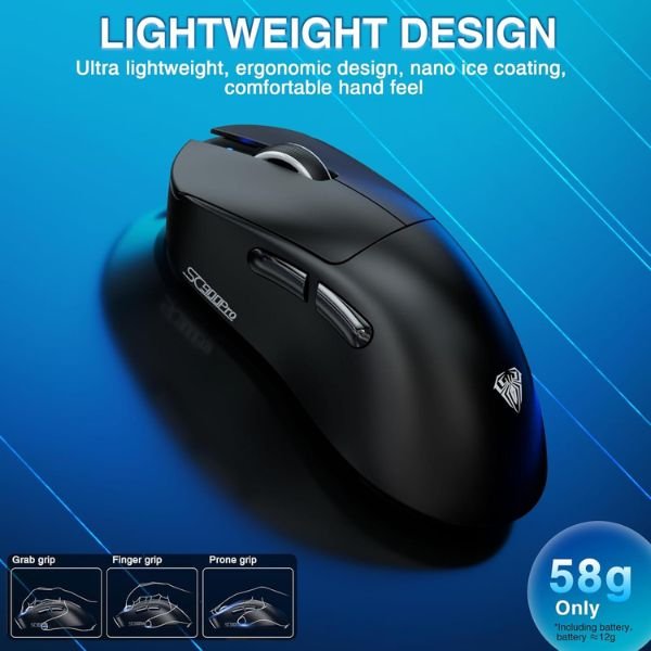 AULA ERGONOMIC TRI MODE WIRELESS GAMING MOUSE 26000 DPI WITH PAW3395 SENSOR SC900 PRO BLACK thumbnail 7