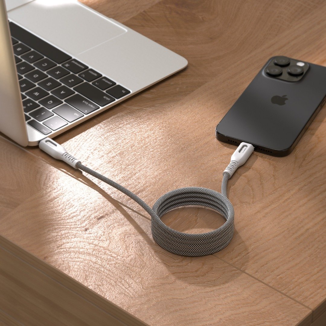 BluPebble PowerFlow Magnetic USB-C to USB-C Cable 3.3ft 60W 1-Meter Grey (BP-PFUSBC1M-GY) thumbnail 2