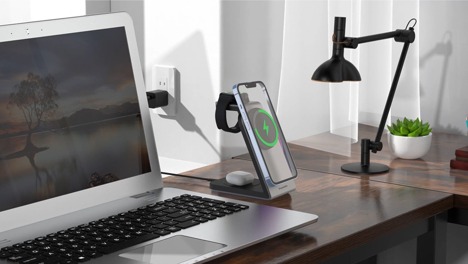 BLUPEBBLE 3 IN 1 WIRELESS MAGSAFE CHARGING STAND BP-3IN1V1-SG thumbnail 2