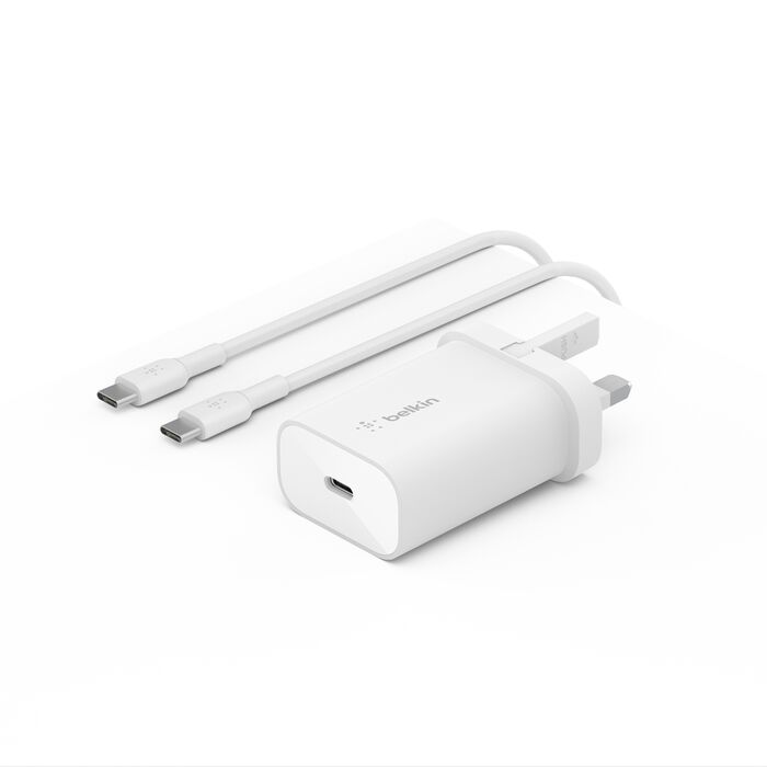BELKIN BOOST CHARGE PPS+ USB C TO USB C CABLE WALL CHARGER 25W WHITE WCA004MY1MWH