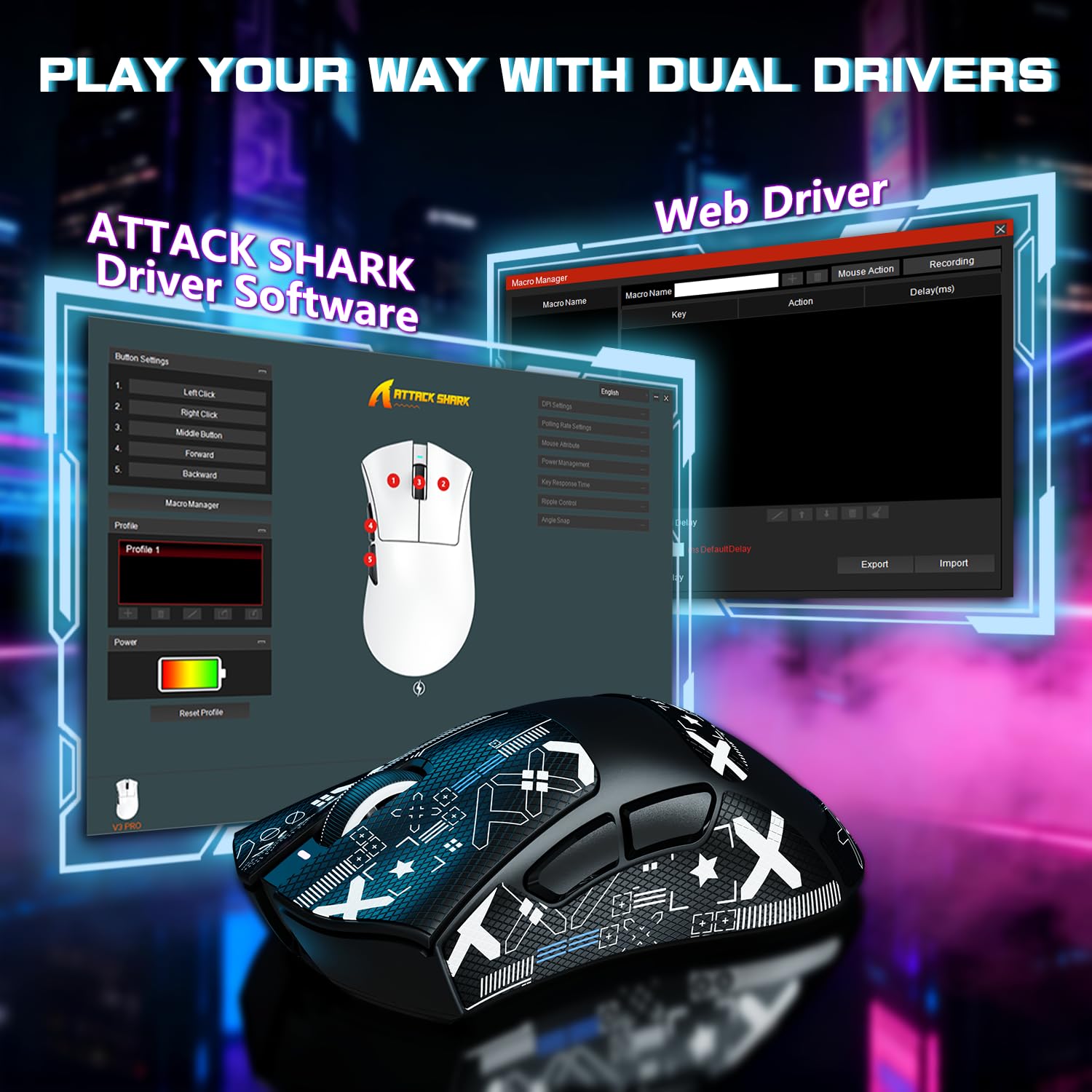 ATTACK SHARK V3 PRO WIRELESS ESPORTS GAMING MOUSE WITH CHARGING DOCK BLACK thumbnail 7