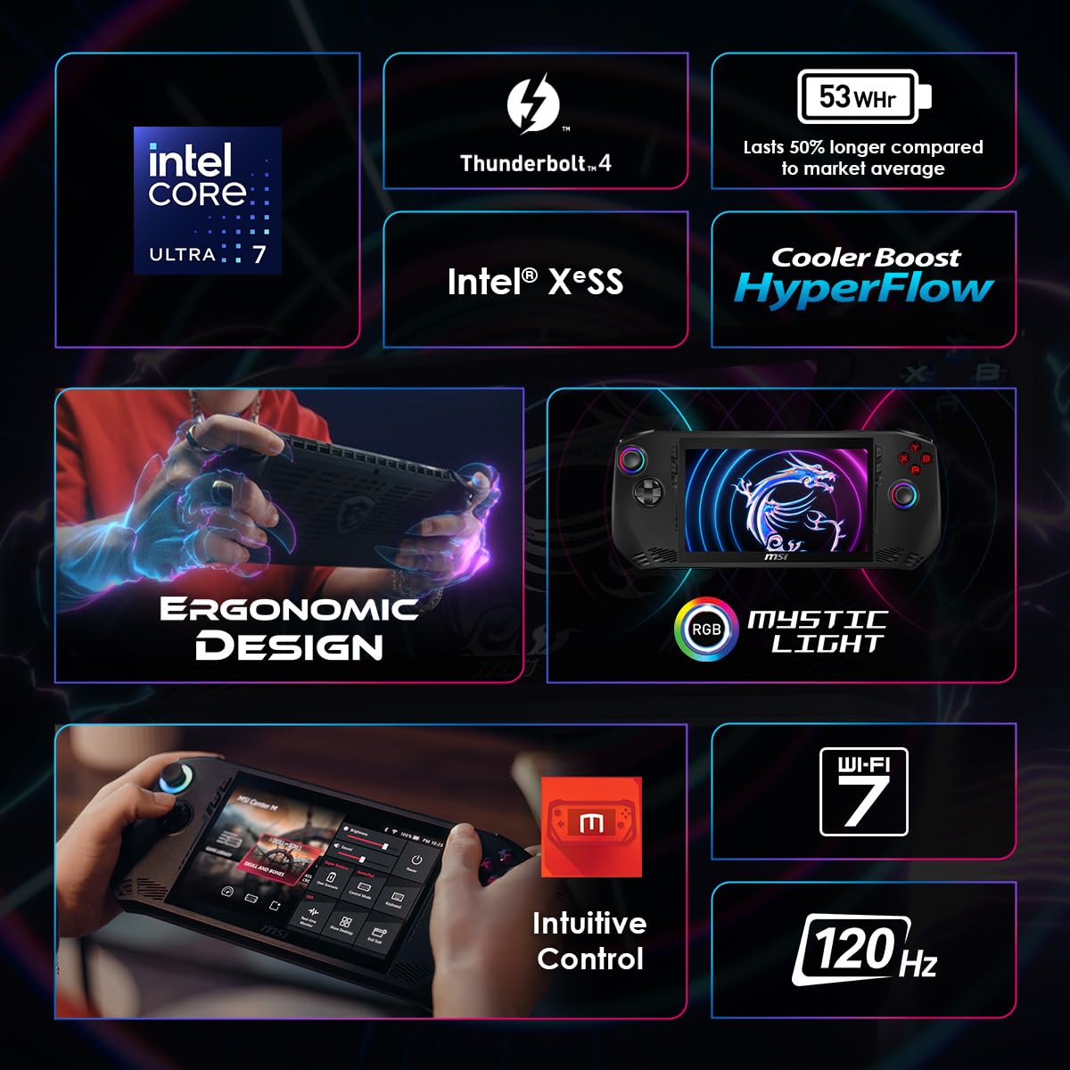 MSI CLAW INTEL CORE ULTRA 7 7 INCH FHD 120HZ 16GB RAM 1TB SSD WIN 11 GAMING CONSOLE A1M thumbnail 2