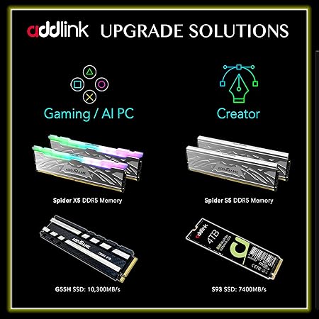 ADDLINK G55H M2 2280 PCIE GEN5 NVME GEN 5X4 1TB SSD WITH HEATSINK BLACK AD1TBG55HM2P thumbnail 3