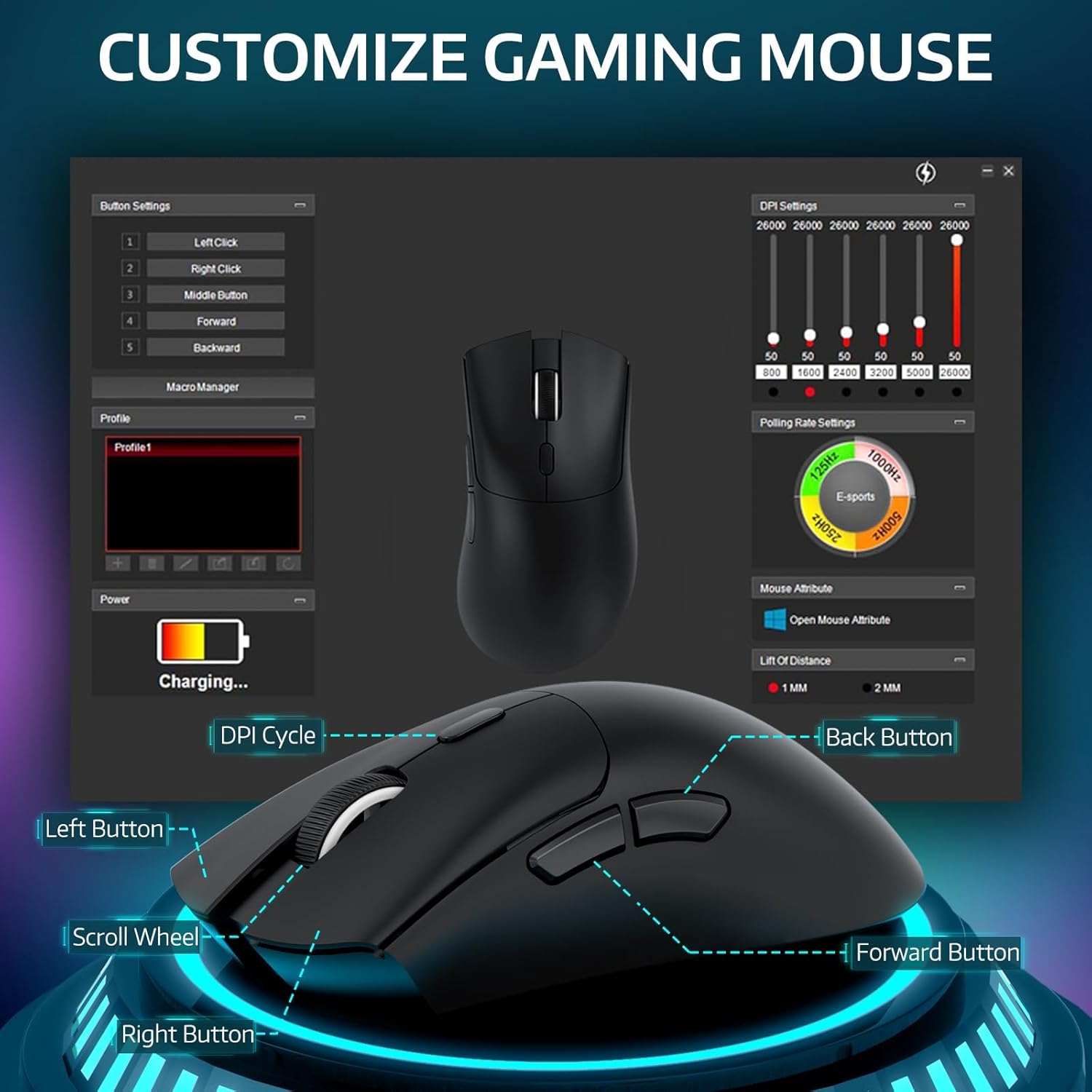 ATTACK SHARK R1 SUPERLIGHT WIRELESS GAMING MOUSE BLACK thumbnail 5