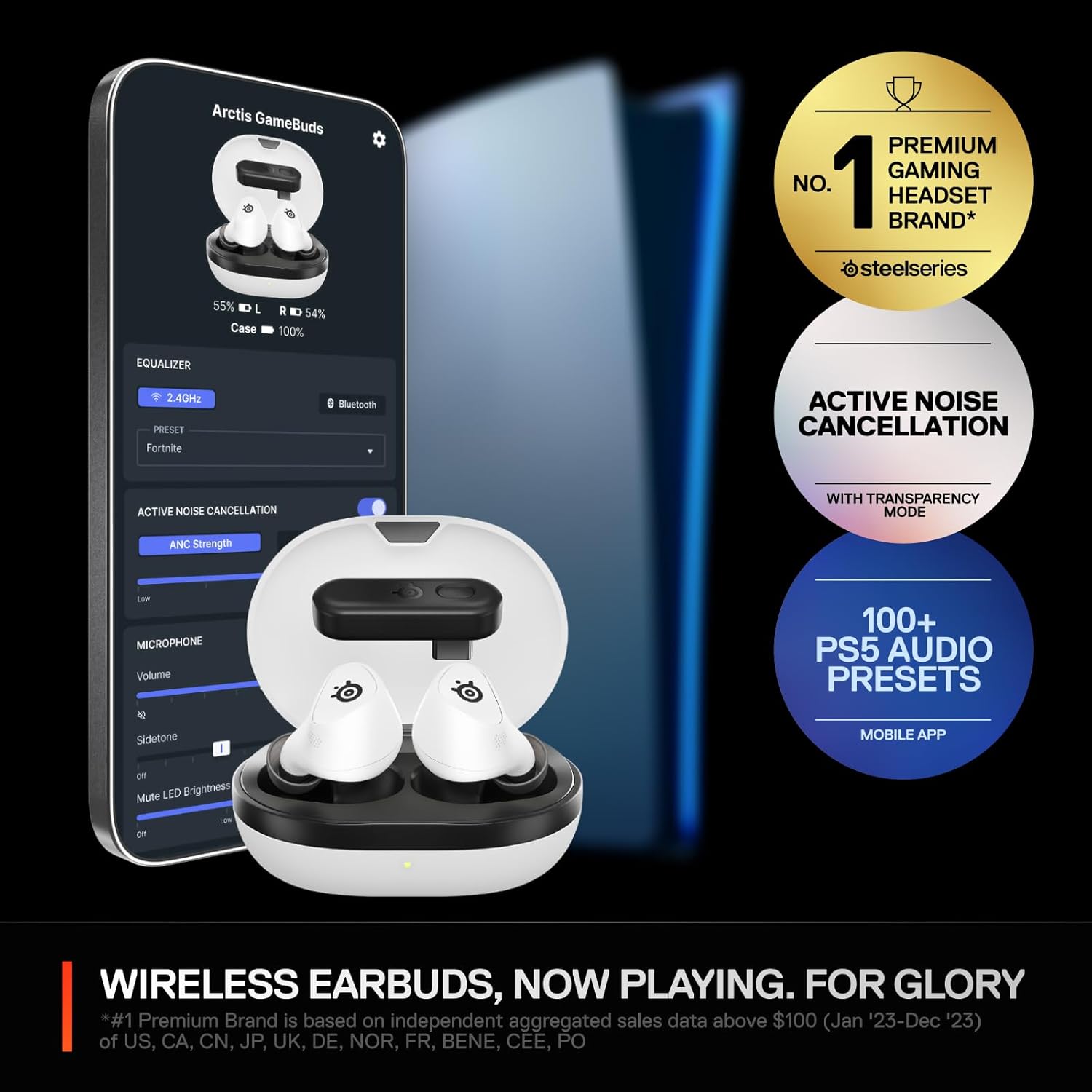 STEELSERIES ARCTIS GAMEBUDS WIRELESS NOISE CANCELLING GAMING EARBUDS FOR PS5 WHITE 61682 thumbnail 3