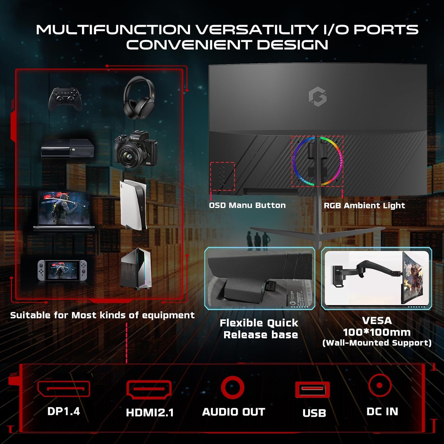 GAMEON 27 INCH FHD 180HZ 0.5MS VA PANEL CURVED GAMING MONITOR GOC27F180VA thumbnail 6