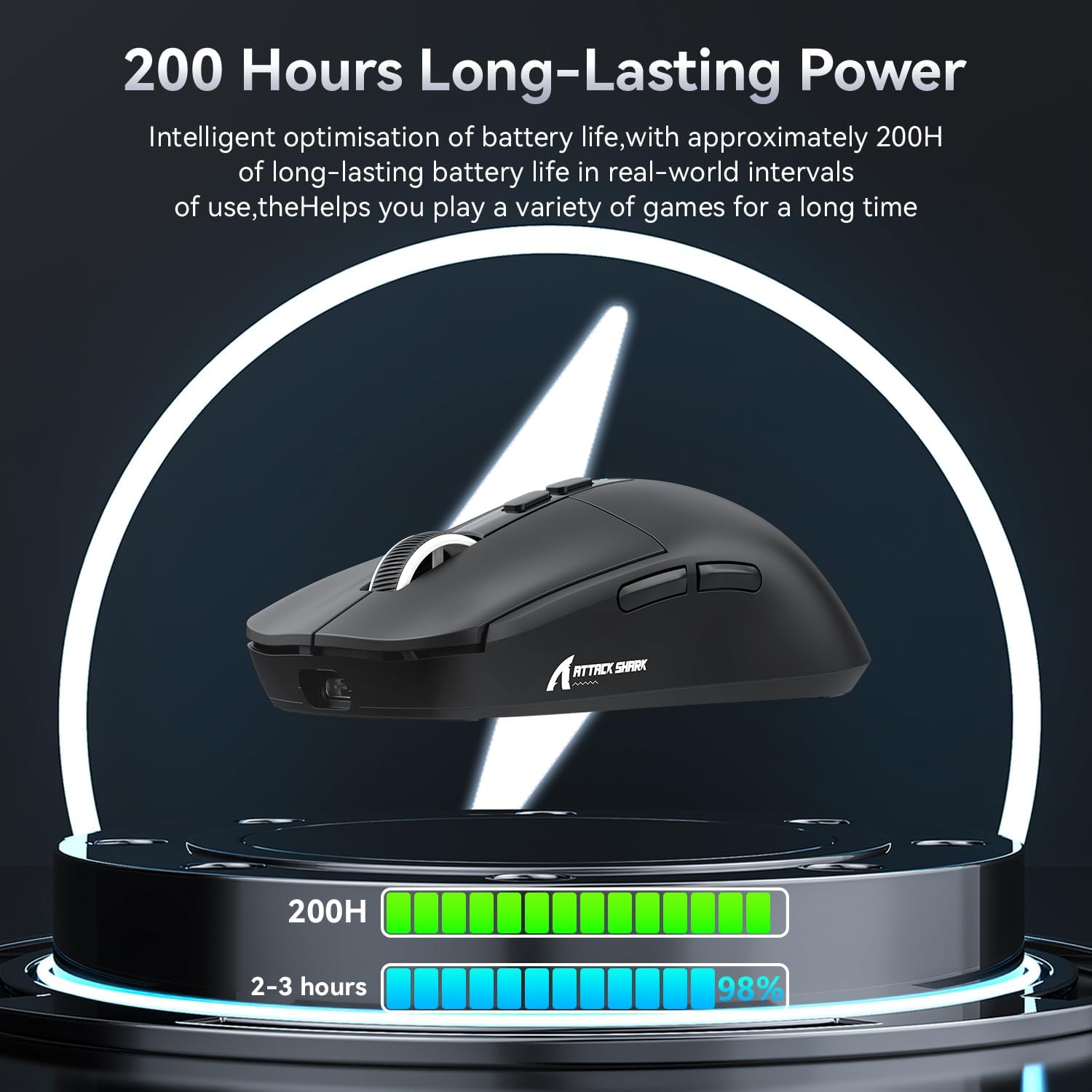 ATTACK SHARK X6 LIGHTWEIGHT WIRELESS GAMING MOUSE WITH RGB CHARGING DOCK  BLACK PAW-3395 thumbnail 5