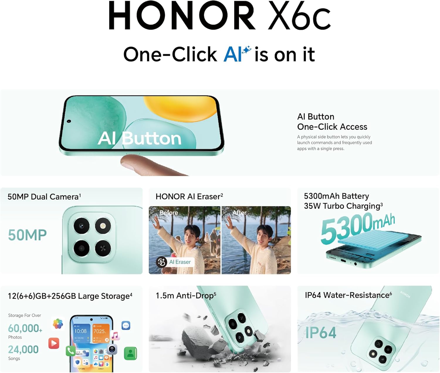 HONOR X6C 6+256GB MIDNIGHT MOONLIGHT WHITE thumbnail 6