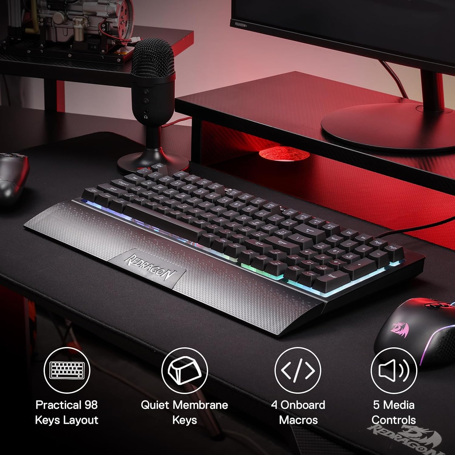 REDRAGON SHIVA 98 KEYS RGB WIRED GAMING KEYBOARD BLACK K515-RGB thumbnail 2