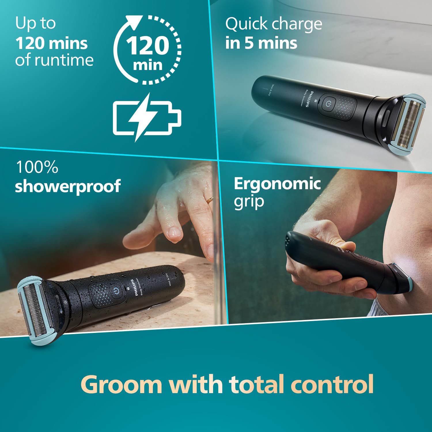 PHILIPS BODYGROOMER 7000 SERIES 2D FLEXING HEAD SHAVER BLACK BG747015 thumbnail 8